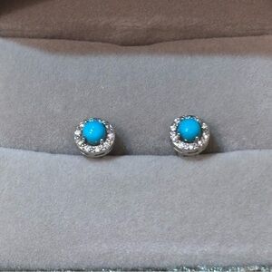 Turquoise And CZ Sterling Silver Earrings